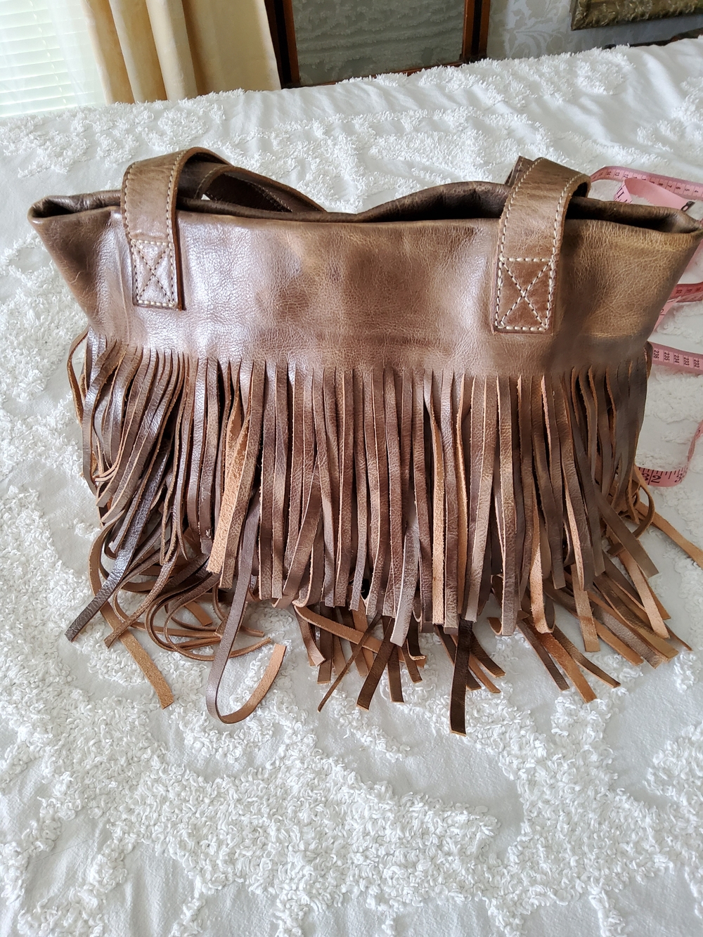 Bed Stu Fringe Tote. Taupe Rustic. Excellent Condition.